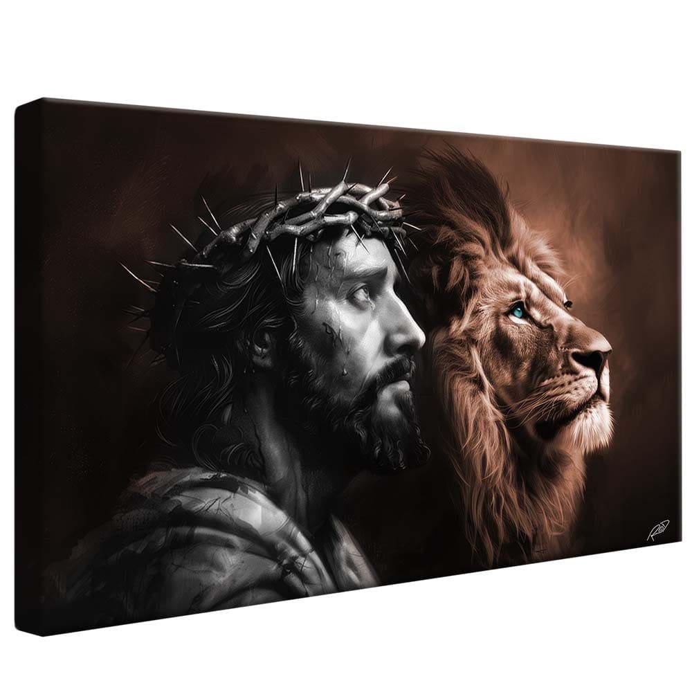 BASE 1 TELA HORIZONTAL - Decorative Canvas Jesus and Colorful Lion V1750