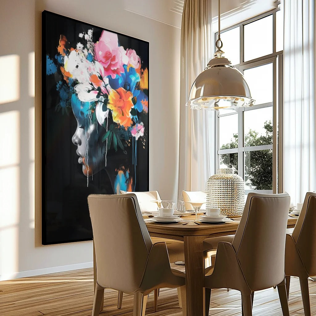 Decorative Canvas of a Woman with a Flower Hat in Paint