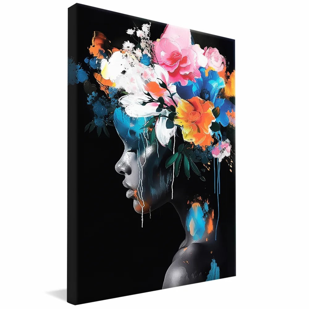 Decorative Canvas of a Woman with a Flower Hat in Paint