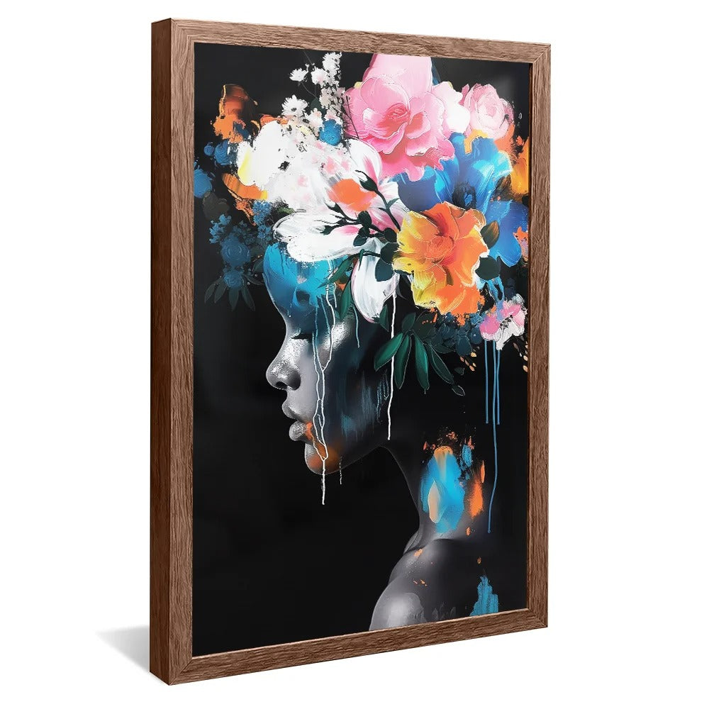 Decorative Canvas of a Woman with a Flower Hat in Paint