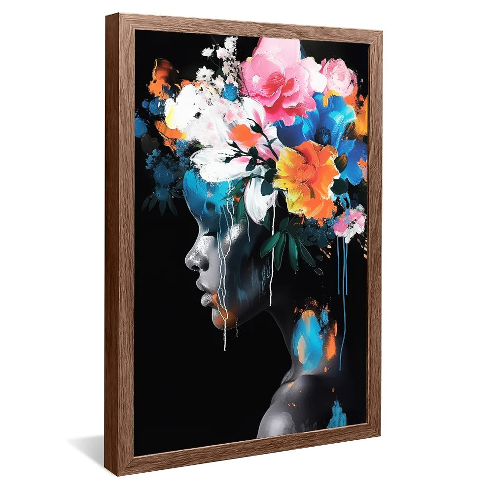 Decorative Canvas of a Woman with a Flower Hat in Paint