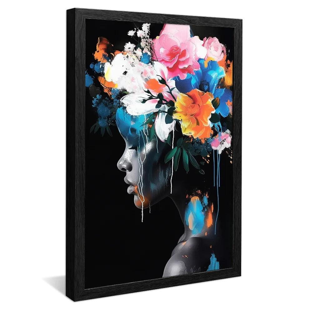 Decorative Canvas of a Woman with a Flower Hat in Paint