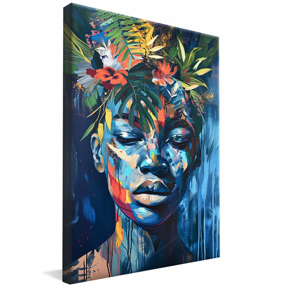 Dripping Paint Woman and Flowers Decorative Canvas