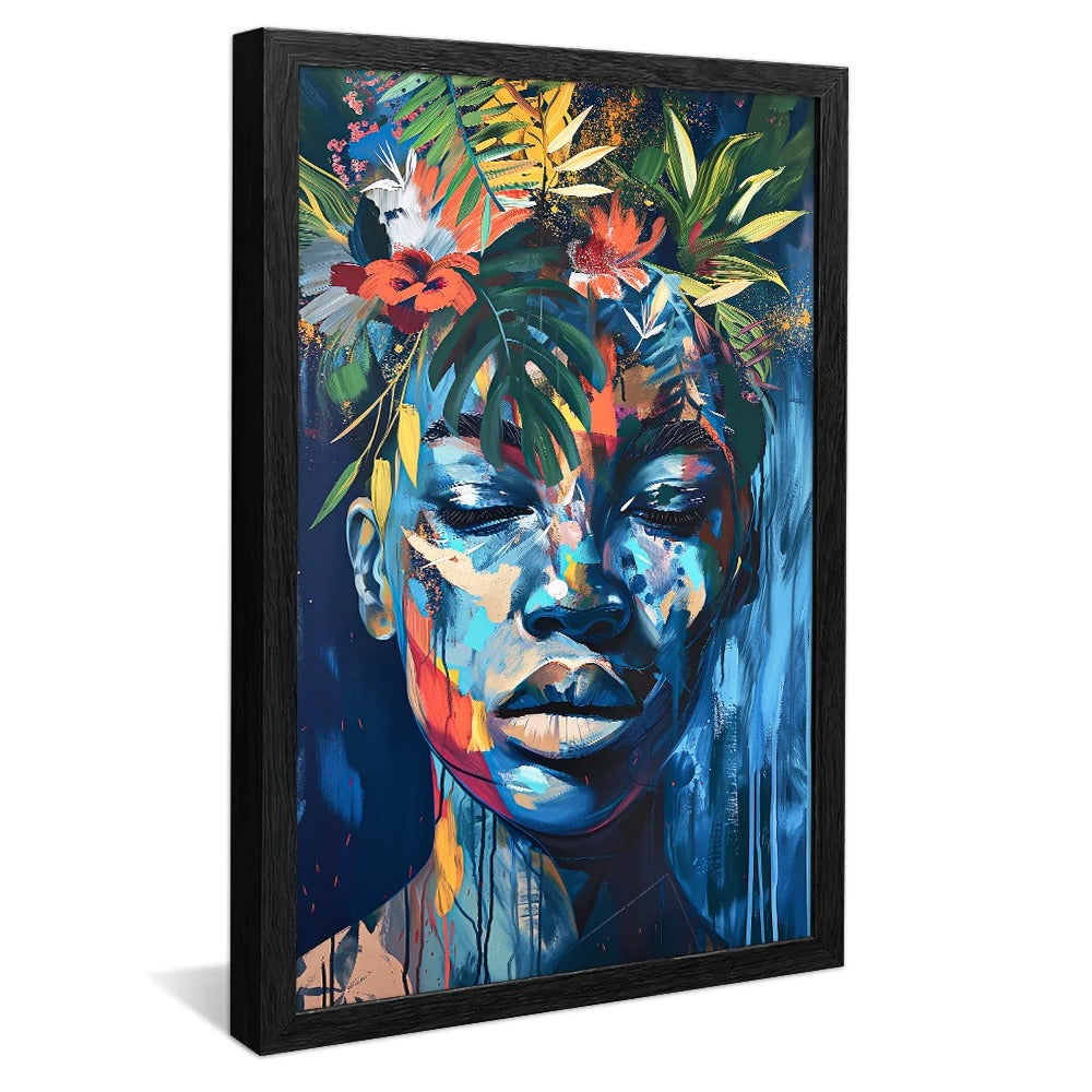 Dripping Paint Woman and Flowers Decorative Canvas