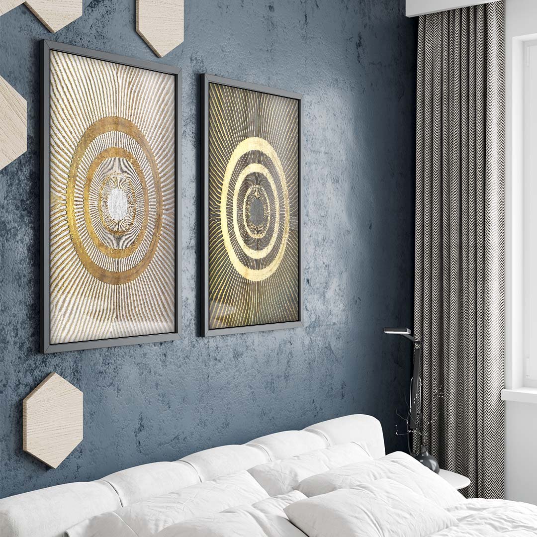 Duo Abstract Golden Circles Canvas