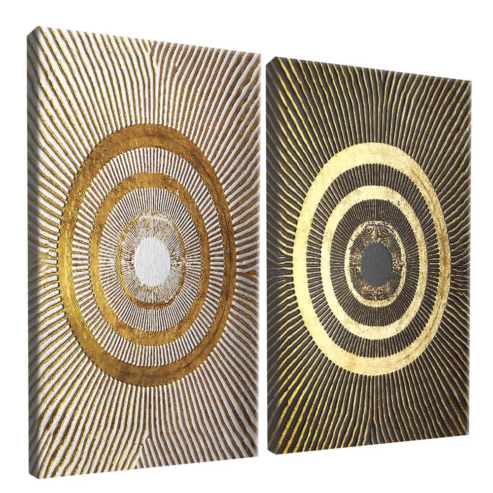 Duo Abstract Golden Circles Canvas