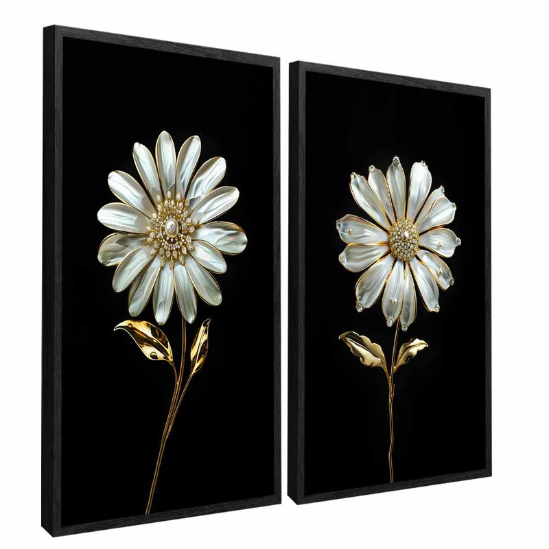 Duo Daisies In Gold Canvas V1612