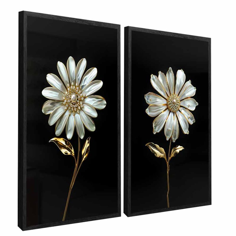 Duo Daisies In Gold Canvas V1612
