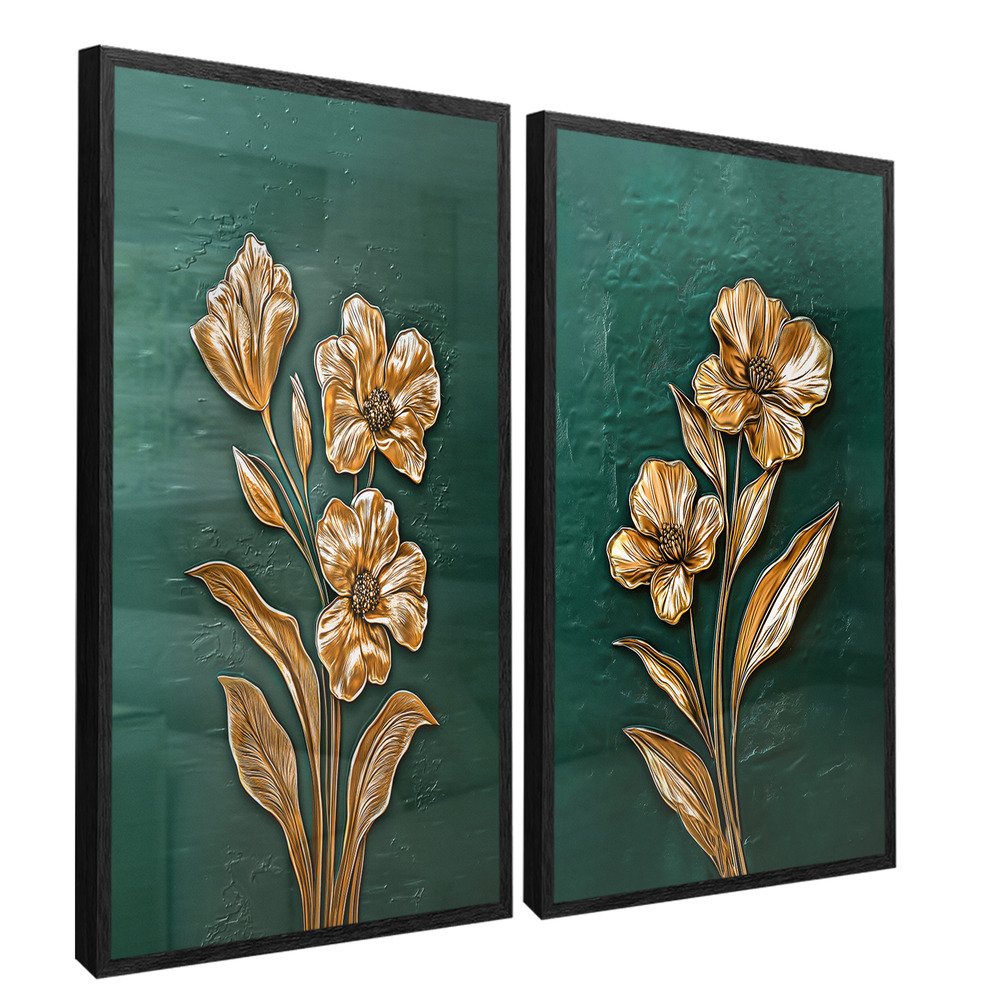 Duo Gold Floral on Green Pasture V2090 Canvas