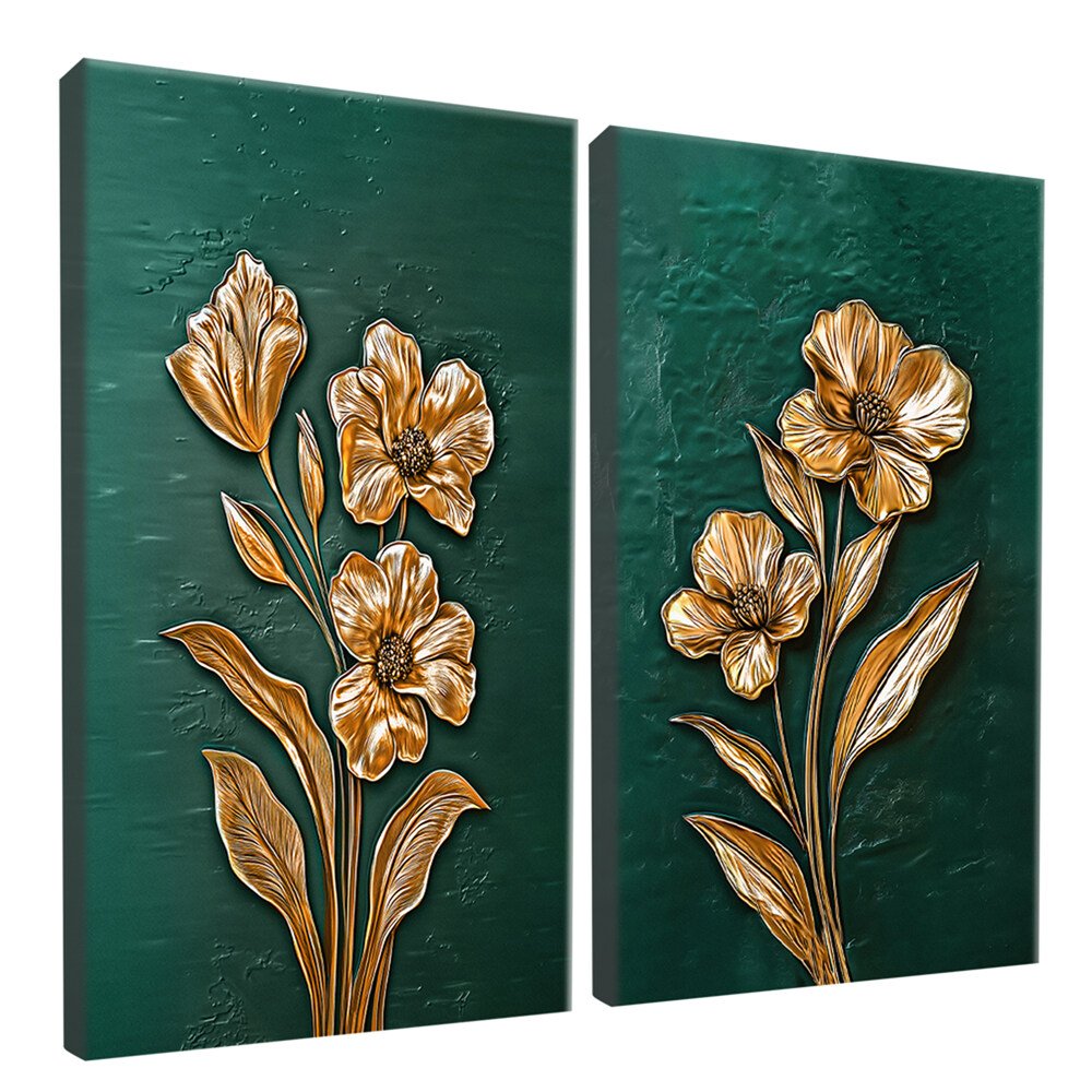 Duo Gold Floral on Green Pasture V2090 Canvas