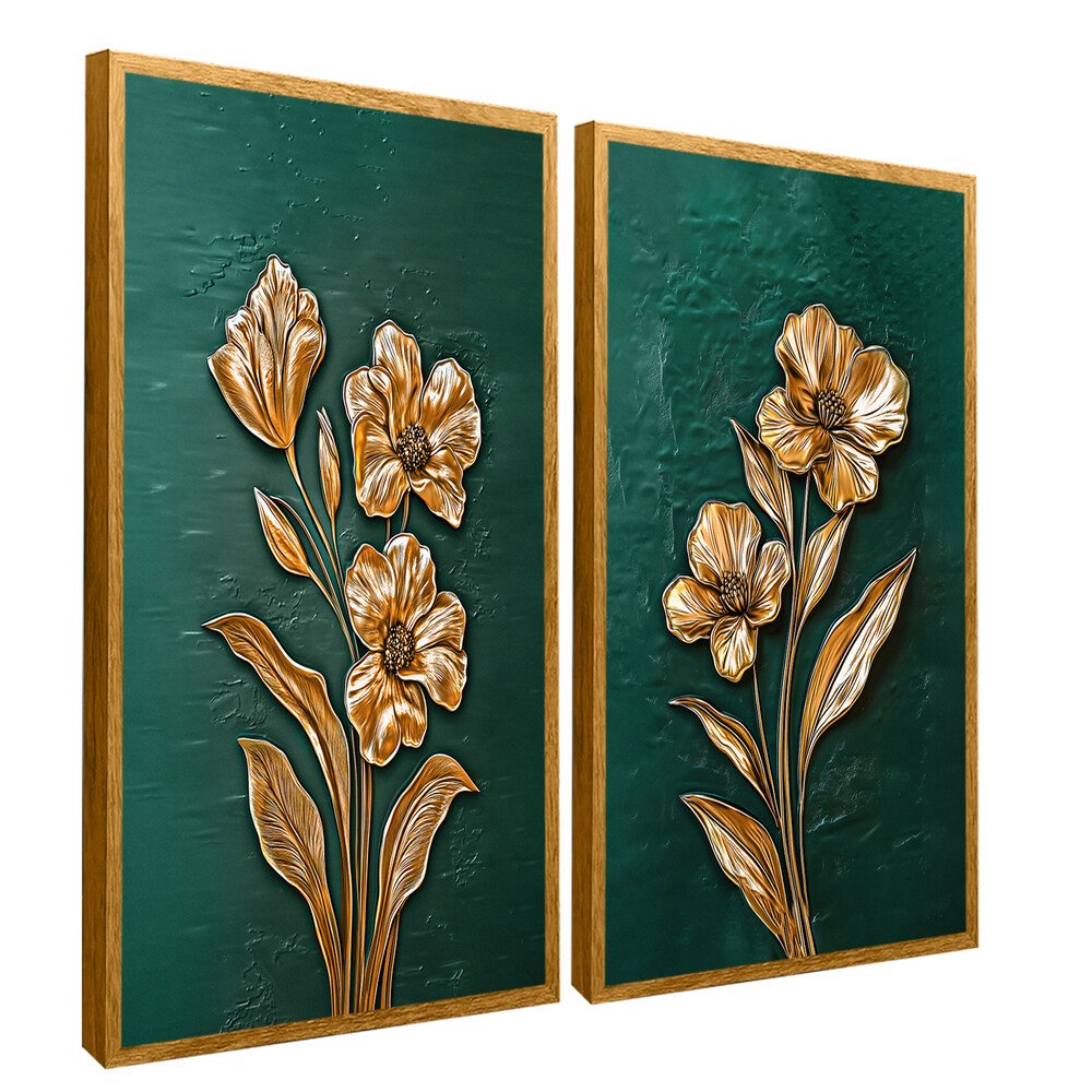 Duo Gold Floral on Green Pasture V2090 Canvas
