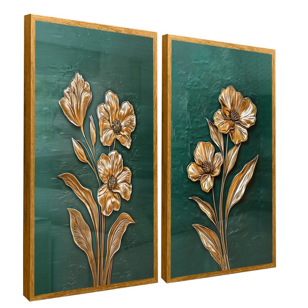 Duo Gold Floral on Green Pasture V2090 Canvas
