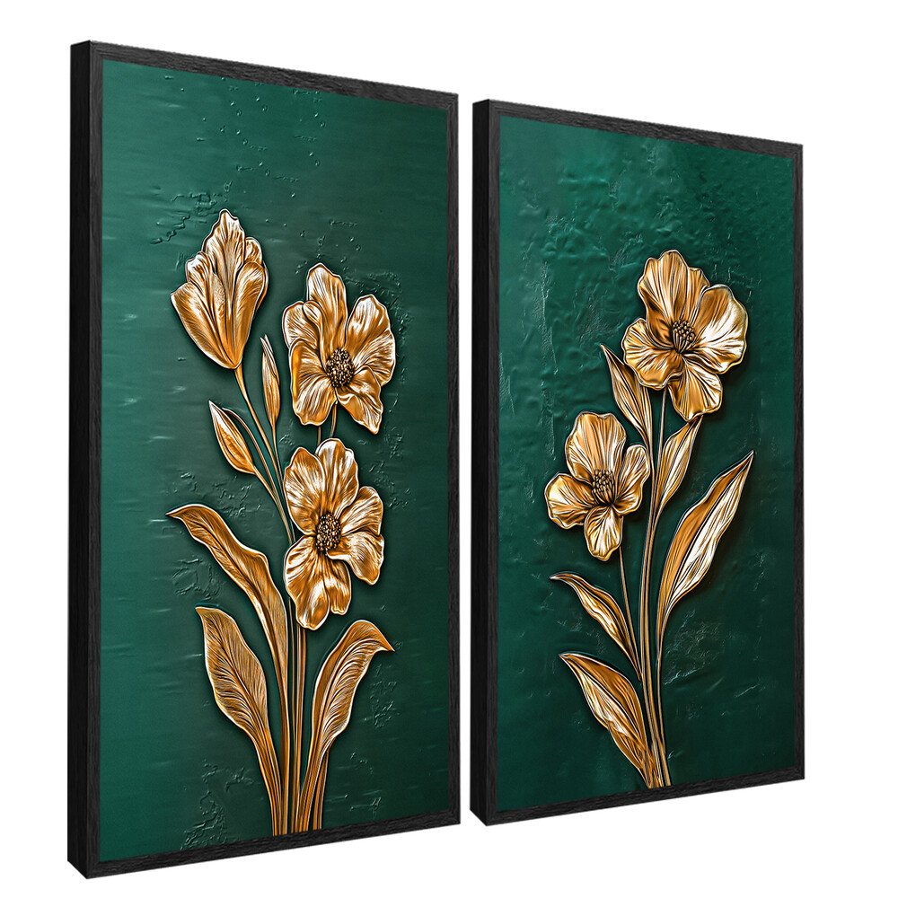 Duo Gold Floral on Green Pasture V2090 Canvas