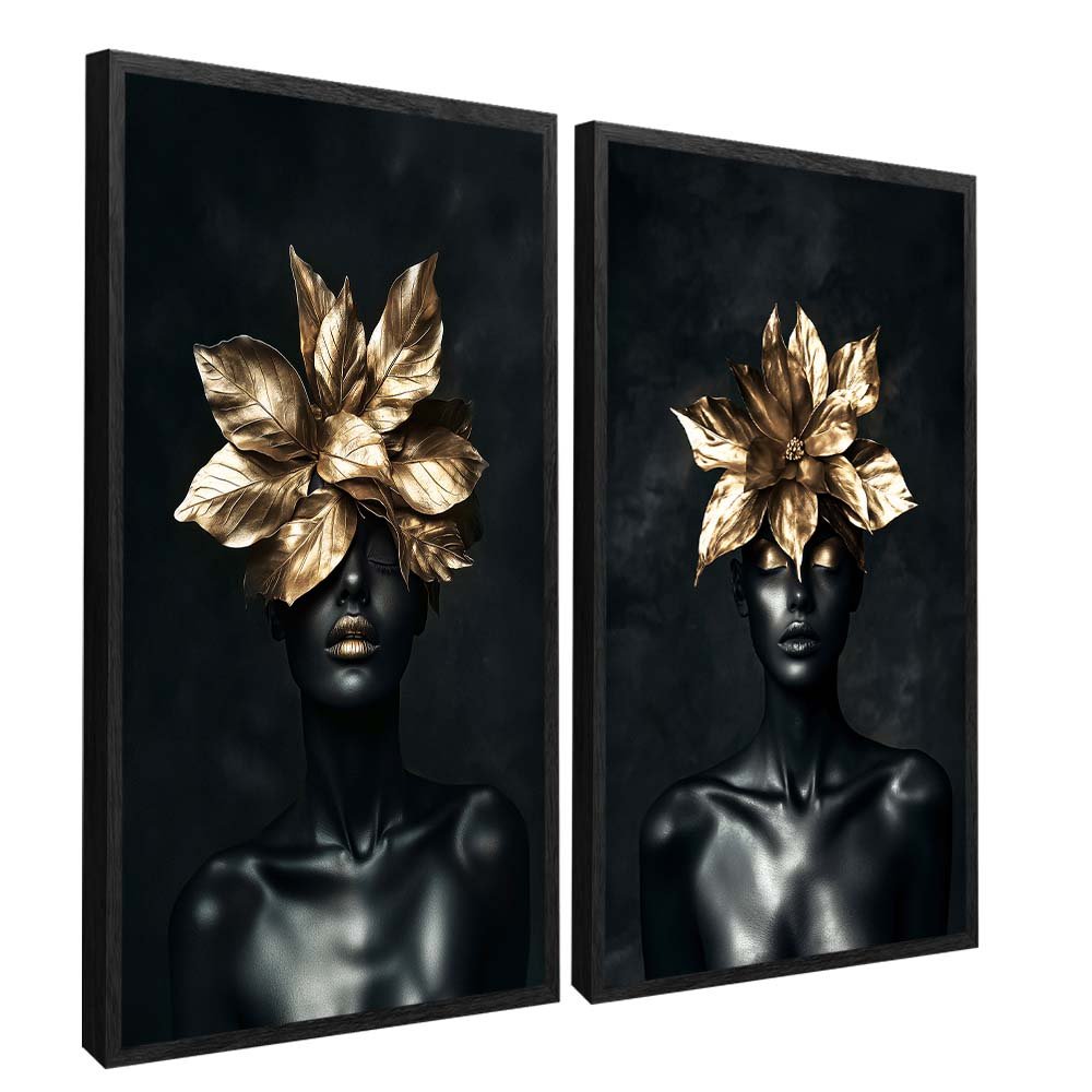Duo Woman and Golden Floral V2127 Canvas
