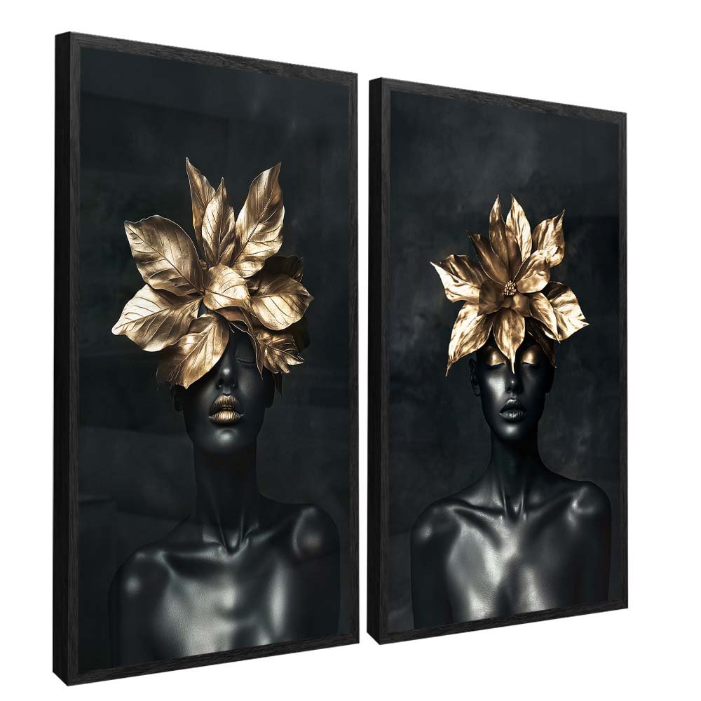 Duo Woman and Golden Floral V2127 Canvas