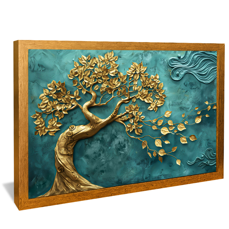 Golden Tree in Turquoise V1491 Canvas