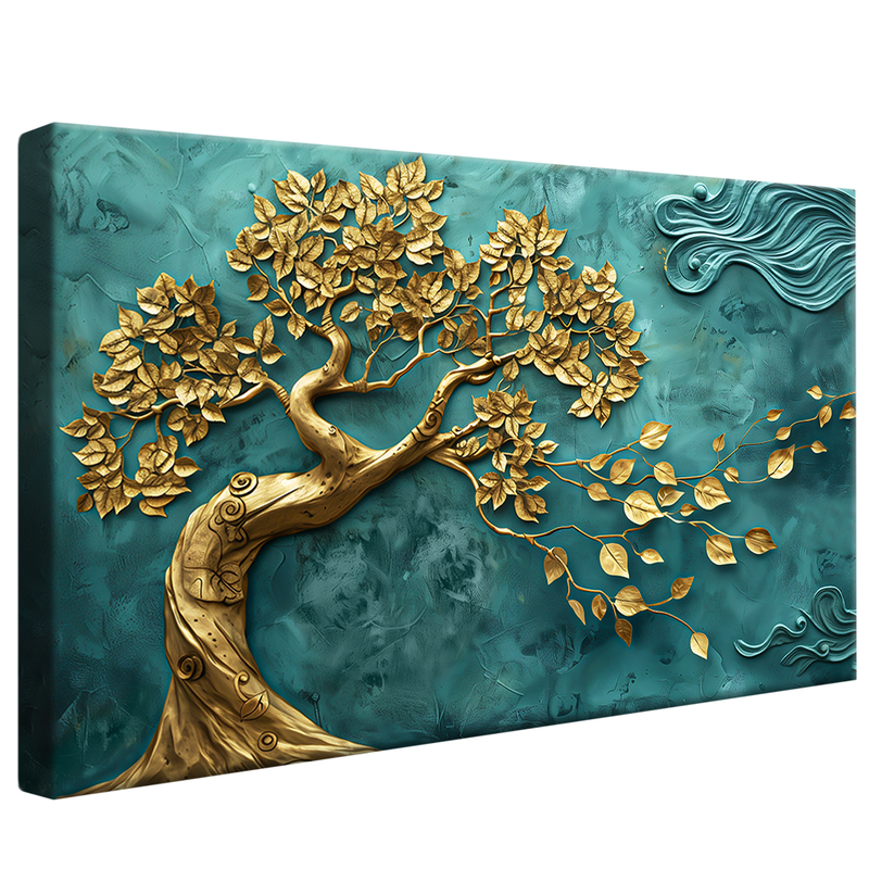 Golden Tree in Turquoise V1491 Canvas