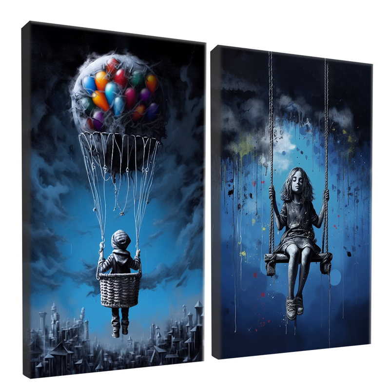 2 Pieces Graffiti Art Boy And Girl Canvas V826