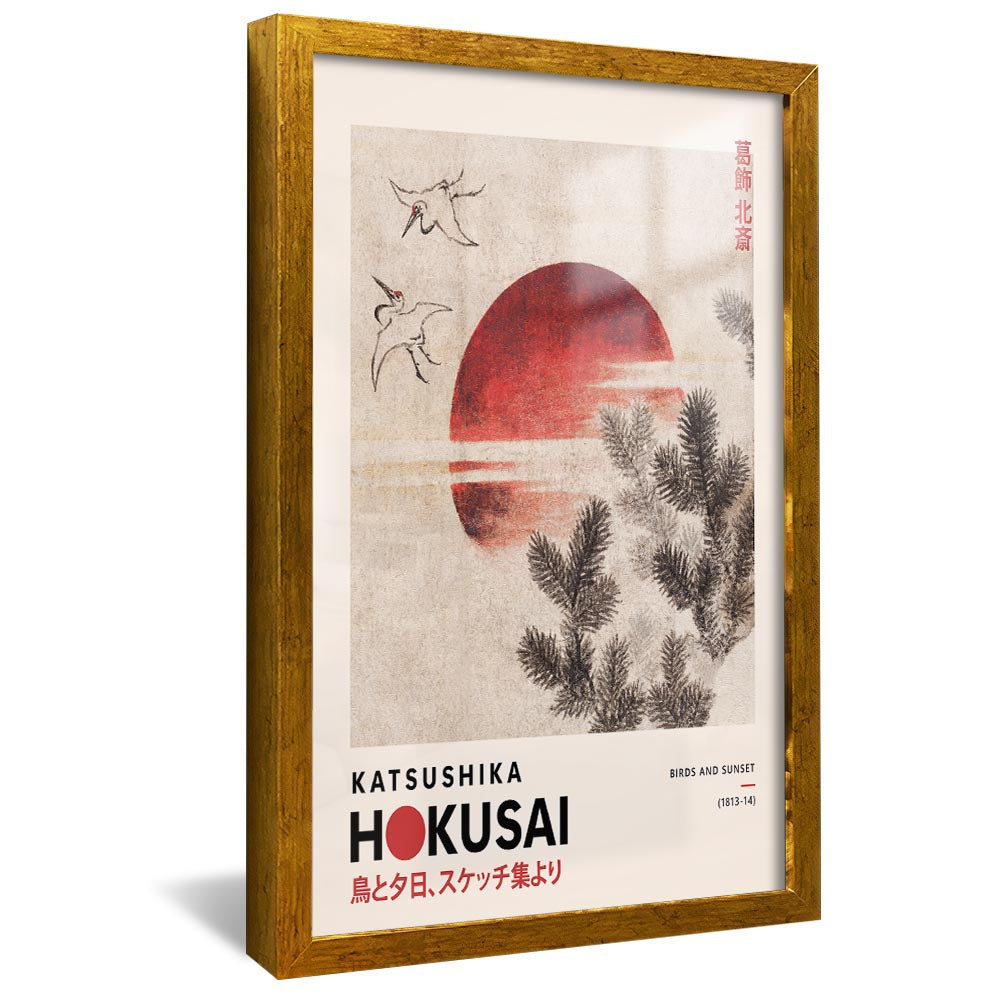 Hokusai Birds and Sunset V2375 Canvas