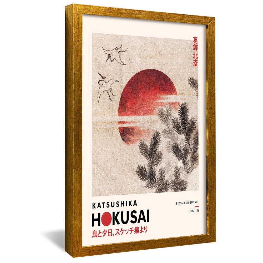 Hokusai Birds and Sunset V2375 Canvas