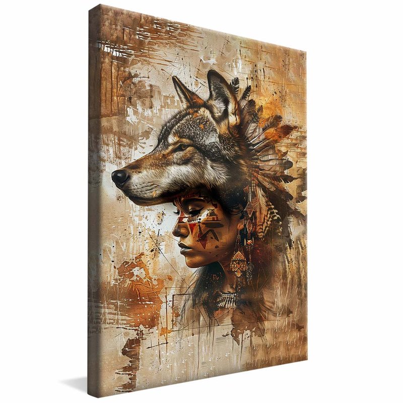 Indigenous with Wolf Skin V1923 Canvas
