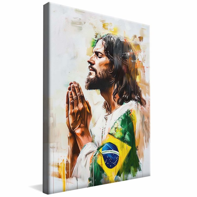 Jesus Praying with Brazilian Flag V1860 Canvas