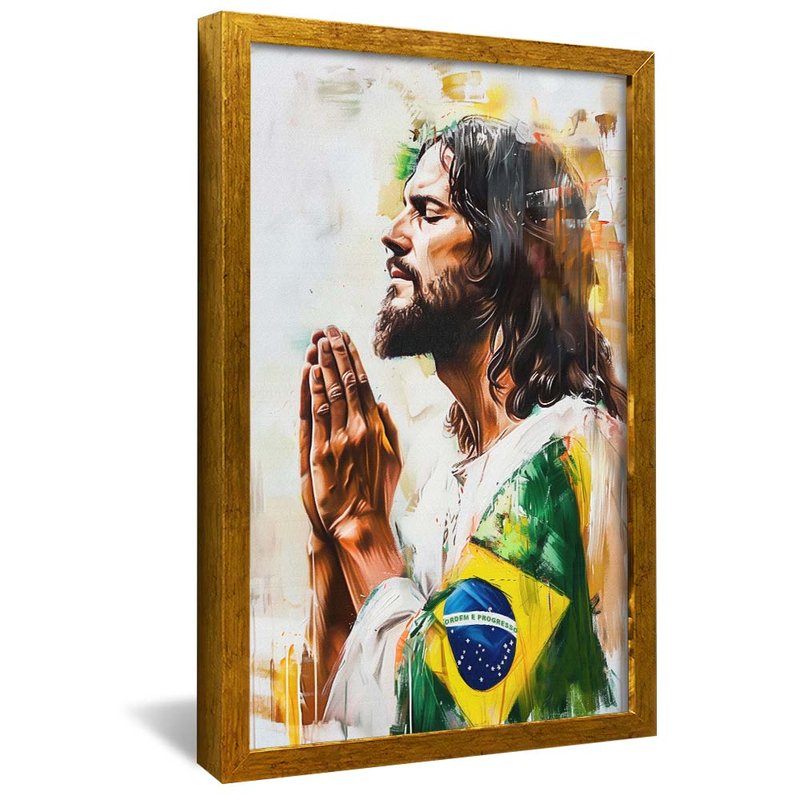 Jesus Praying with Brazilian Flag V1860 Canvas