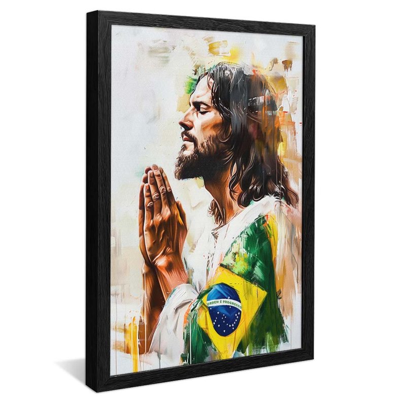 Jesus Praying with Brazilian Flag V1860 Canvas