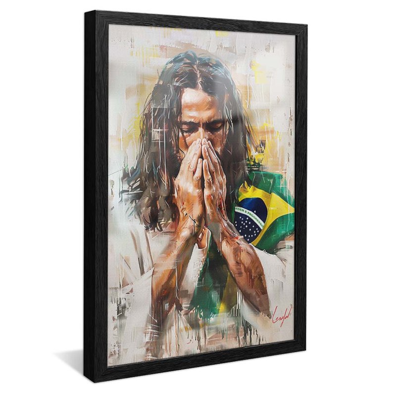 Jesus in Prayer Using Brazilian Flag V1861 Canvas