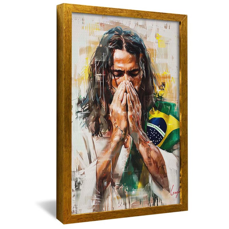 Jesus in Prayer Using Brazilian Flag V1861 Canvas