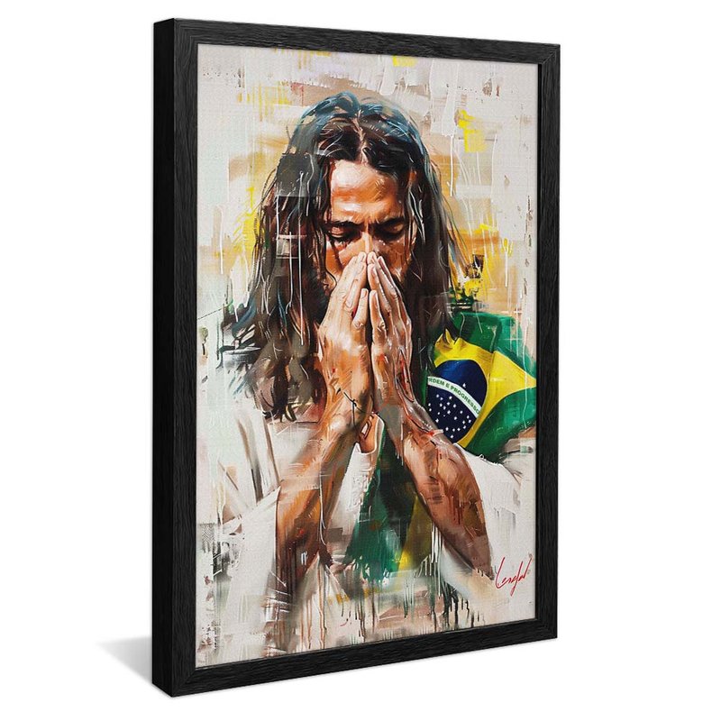 Jesus in Prayer Using Brazilian Flag V1861 Canvas