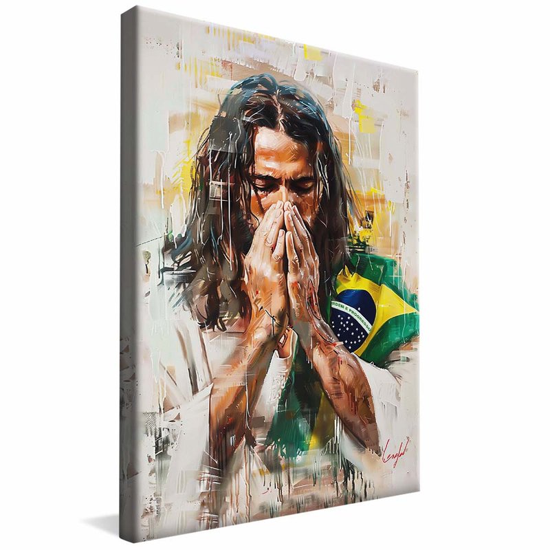 Jesus in Prayer Using Brazilian Flag V1861 Canvas