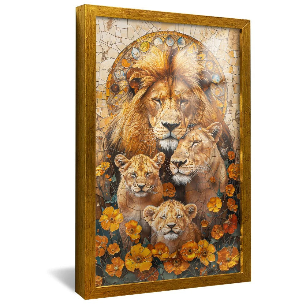 Lion Family in Mosaic V1371 Canvas