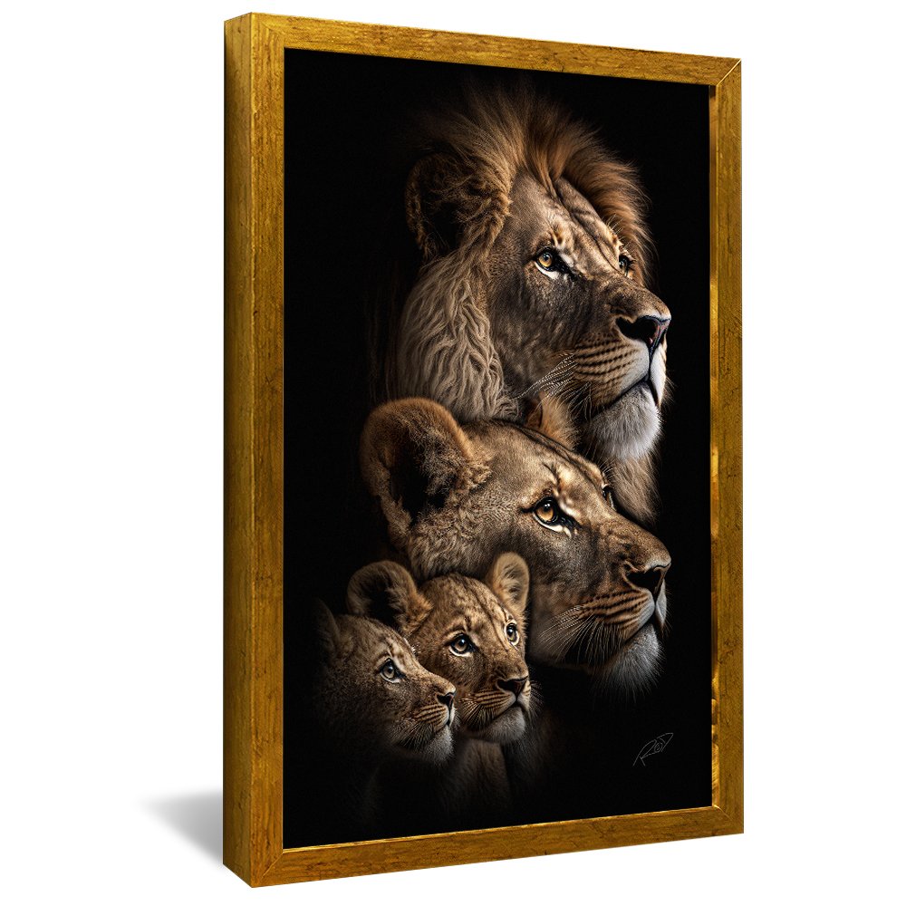 Lion with Two Cubs Full Color Canvas