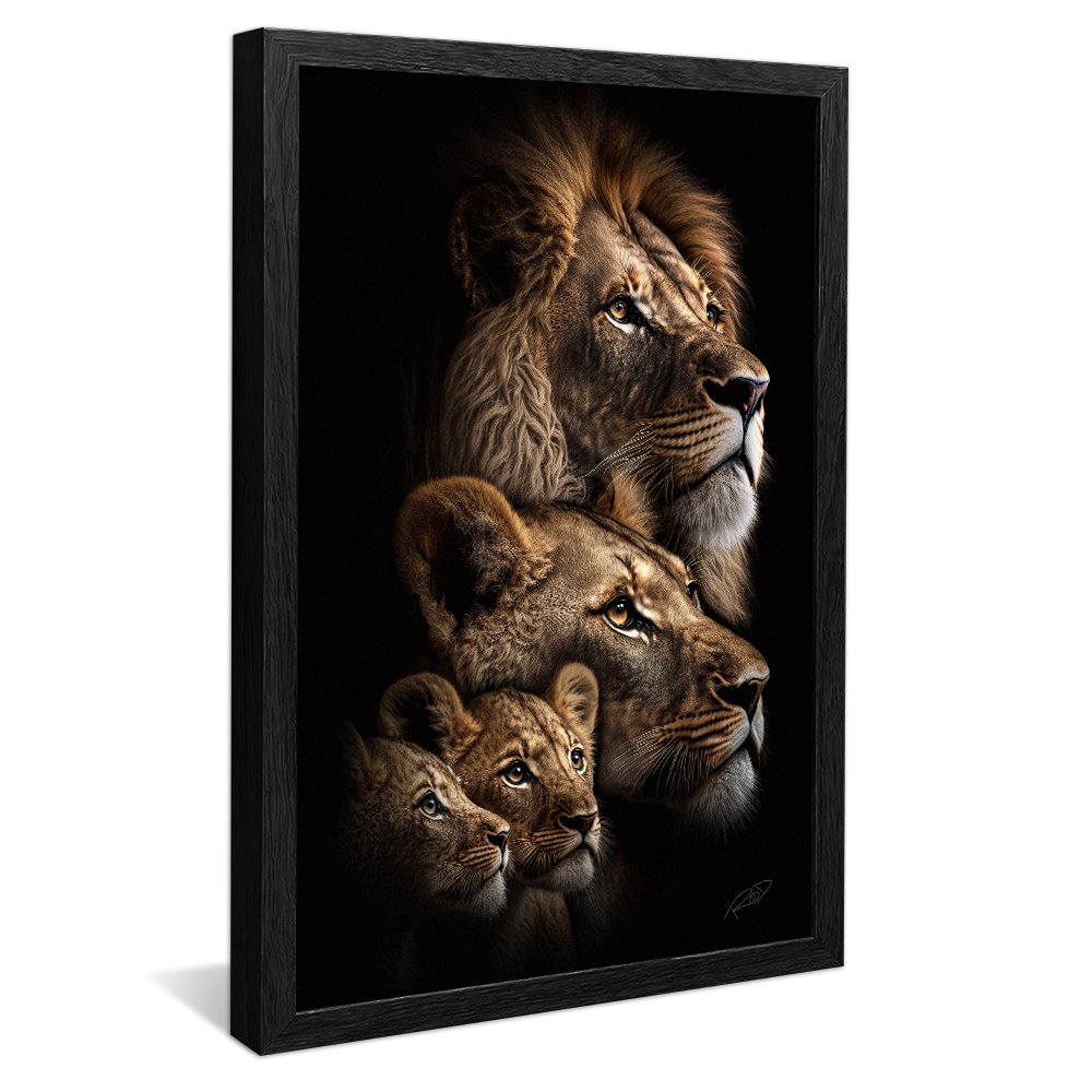 Lion with Two Cubs Full Color Canvas