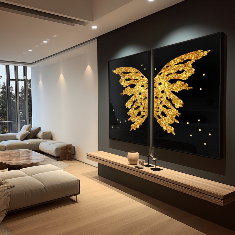 Luxury Butterflies Gold Kit with 2 Frames Canvas