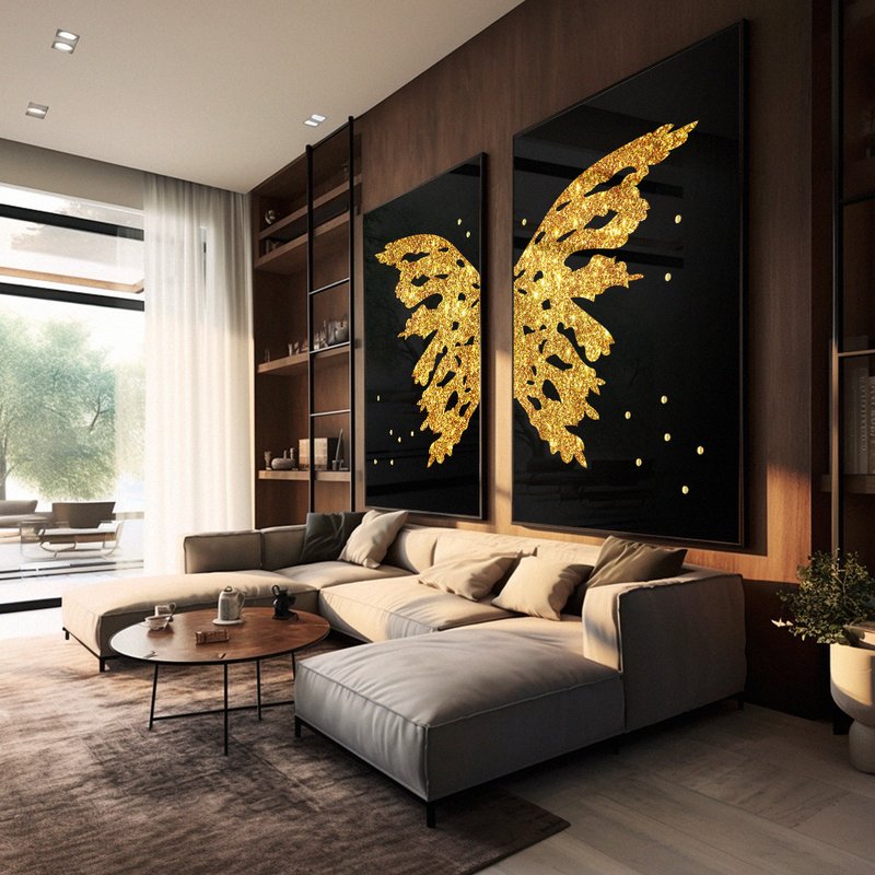 Luxury Butterflies Gold Kit with 2 Frames Canvas