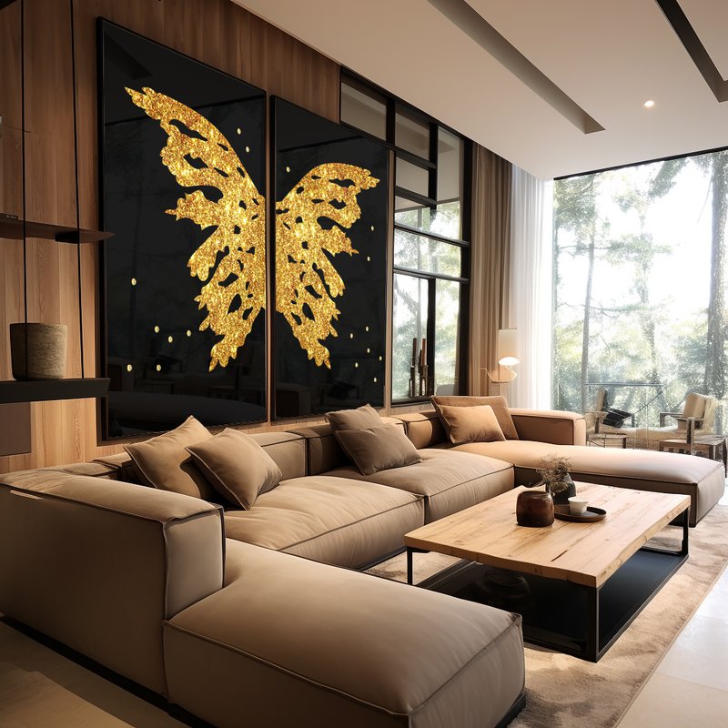 Luxury Butterflies Gold Kit with 2 Frames Canvas