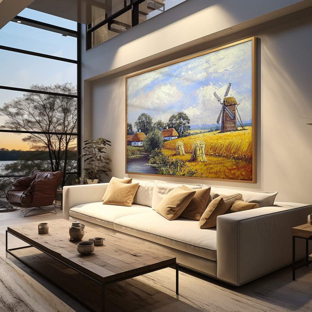Painting Landscape Field and Windmill V895 Canvas