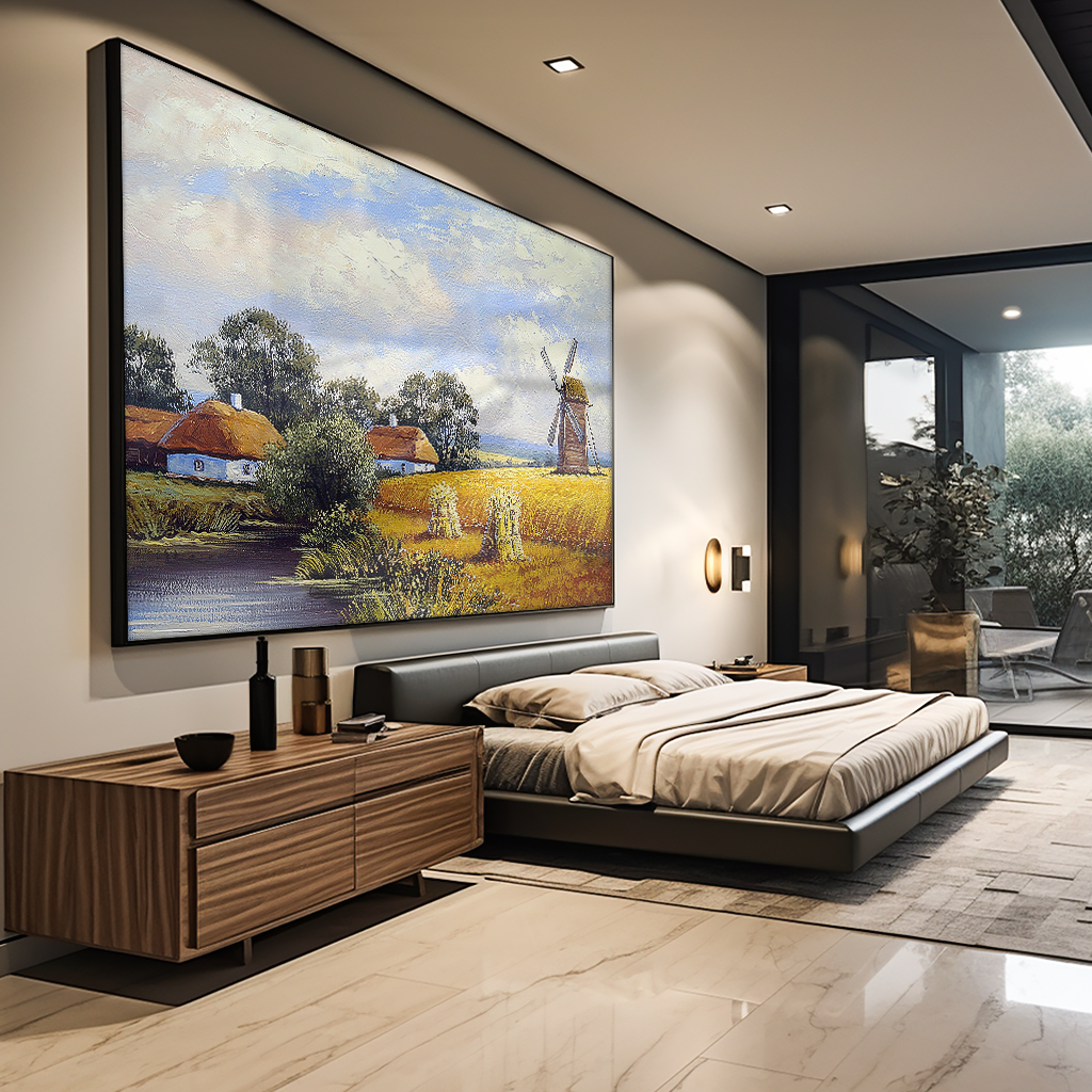 Painting Landscape Field and Windmill V895 Canvas