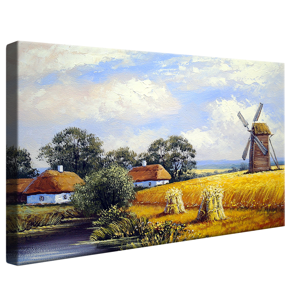 Painting Landscape Field and Windmill V895 Canvas