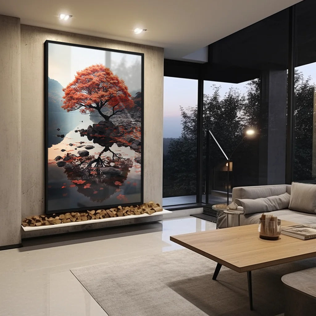 Red tree lake landscape Canvas v55