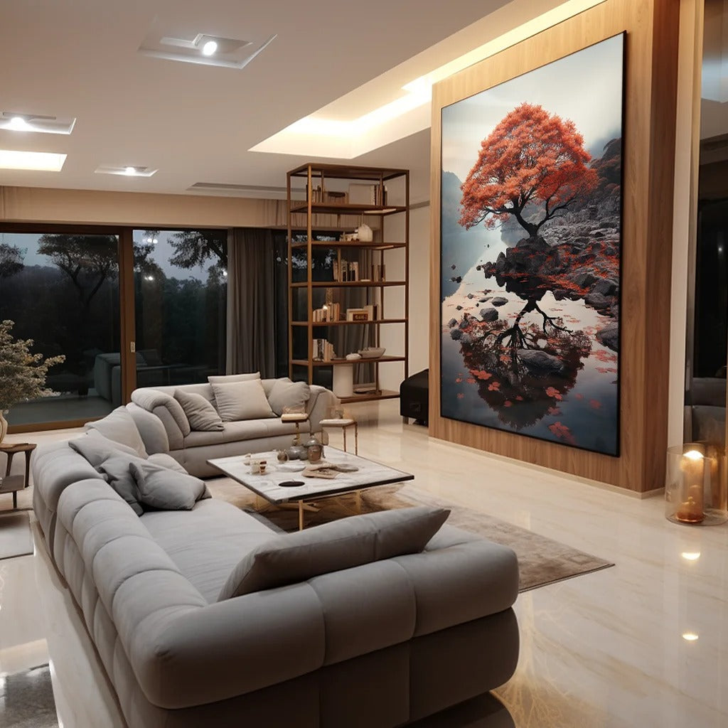 Red tree lake landscape Canvas v55
