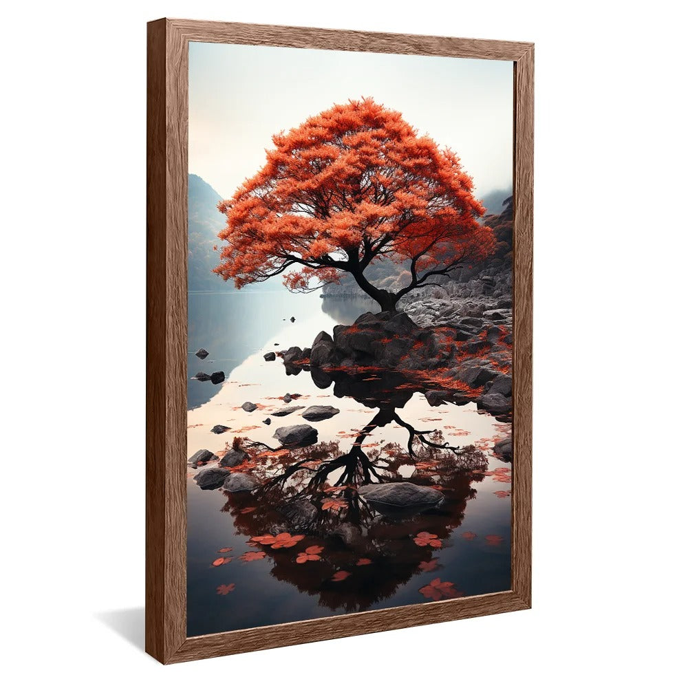 Red tree lake landscape Canvas v55