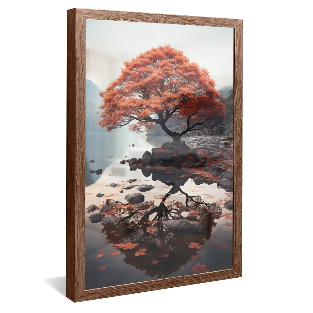 Red tree lake landscape Canvas v55