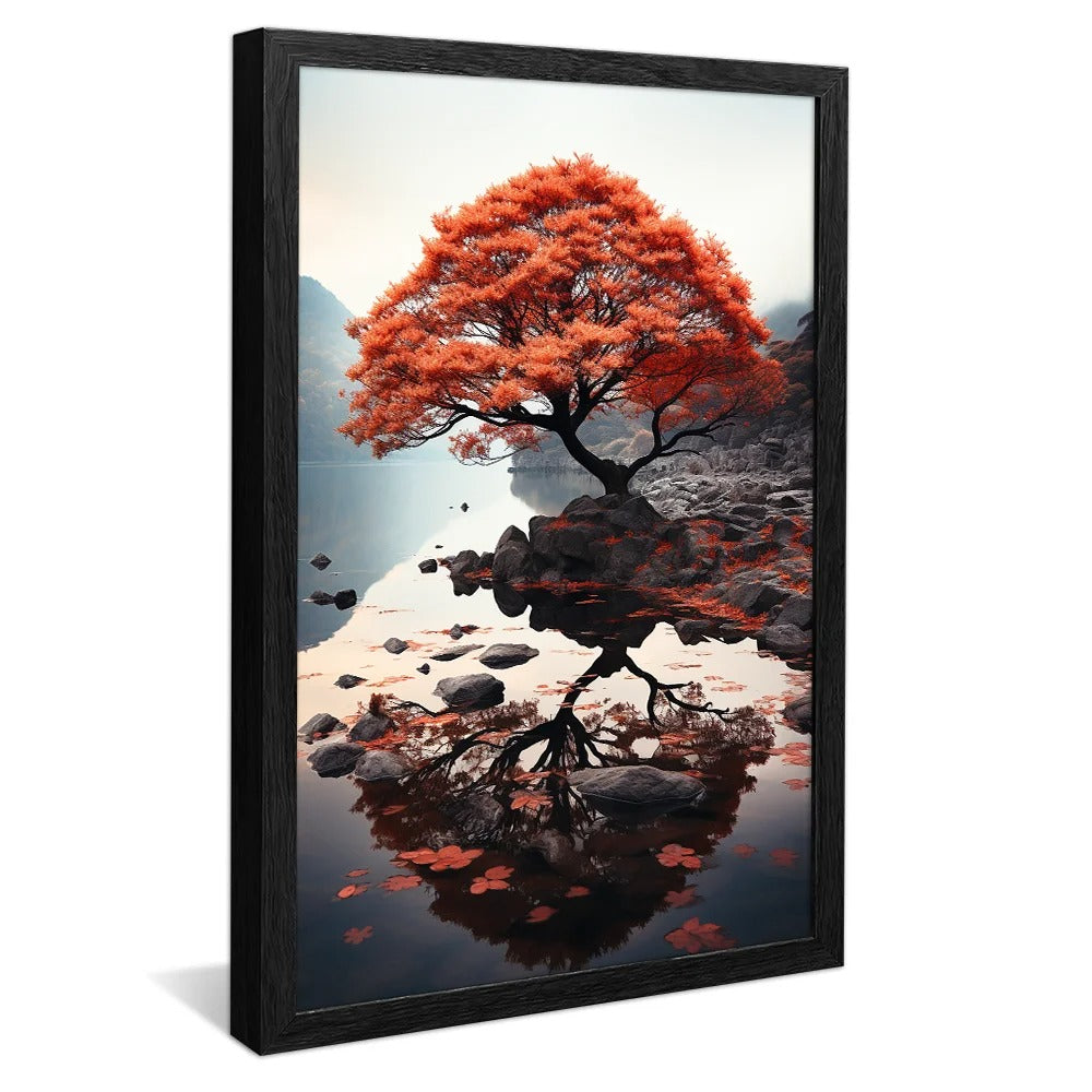 Red tree lake landscape Canvas v55