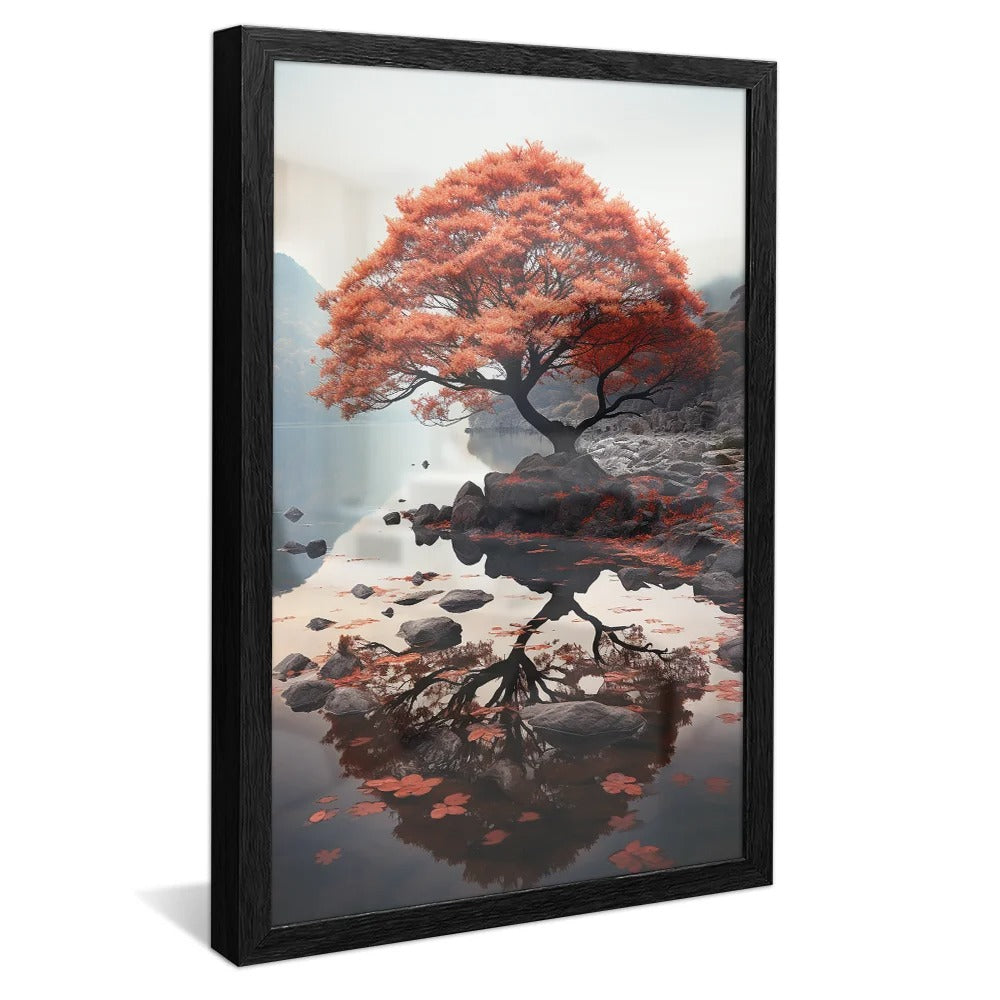 Red tree lake landscape Canvas v55