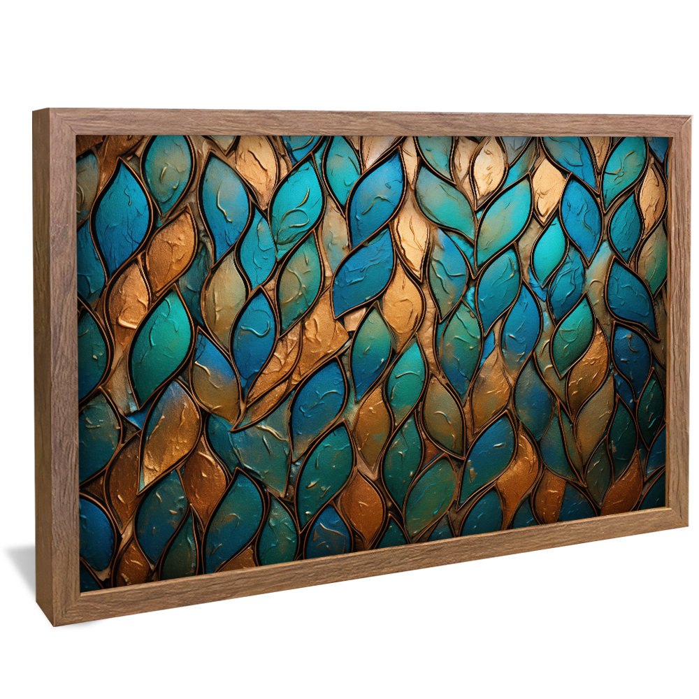 Textured Leaf Blue Gold V824 Canvas