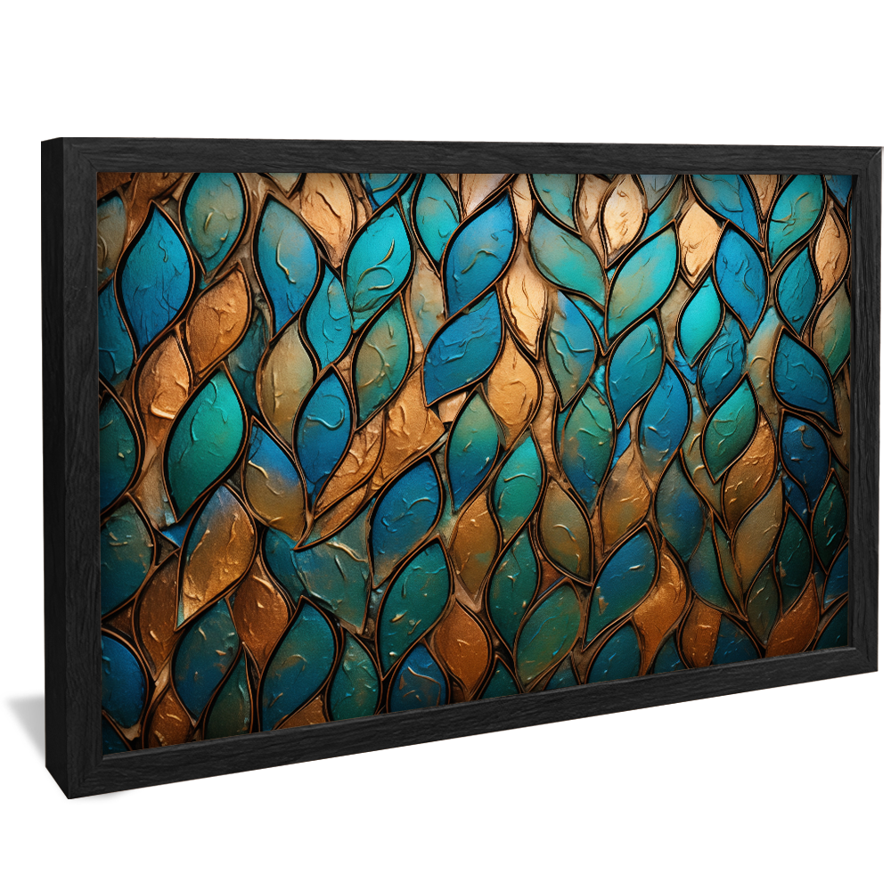 Textured Leaf Blue Gold V824 Canvas
