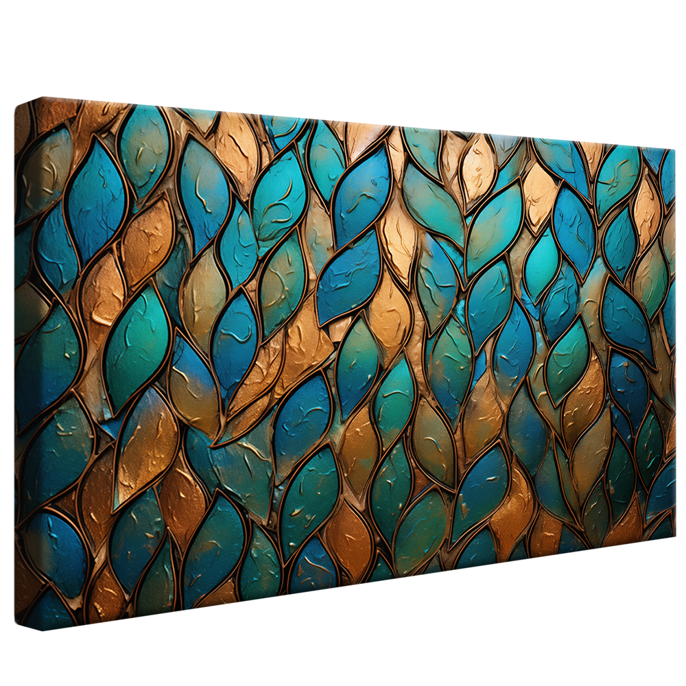 Textured Leaf Blue Gold V824 Canvas